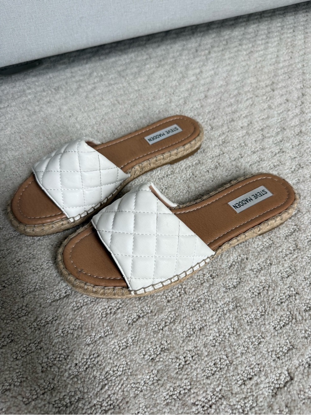 Steve Madden White Quilted Espadrille Slide Sandals